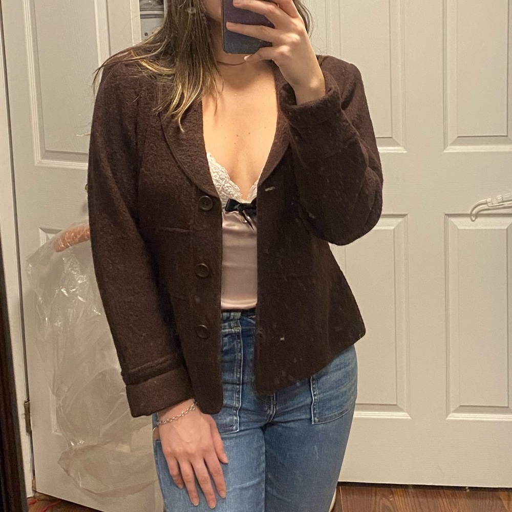 100% wool dark brown vintage blazer